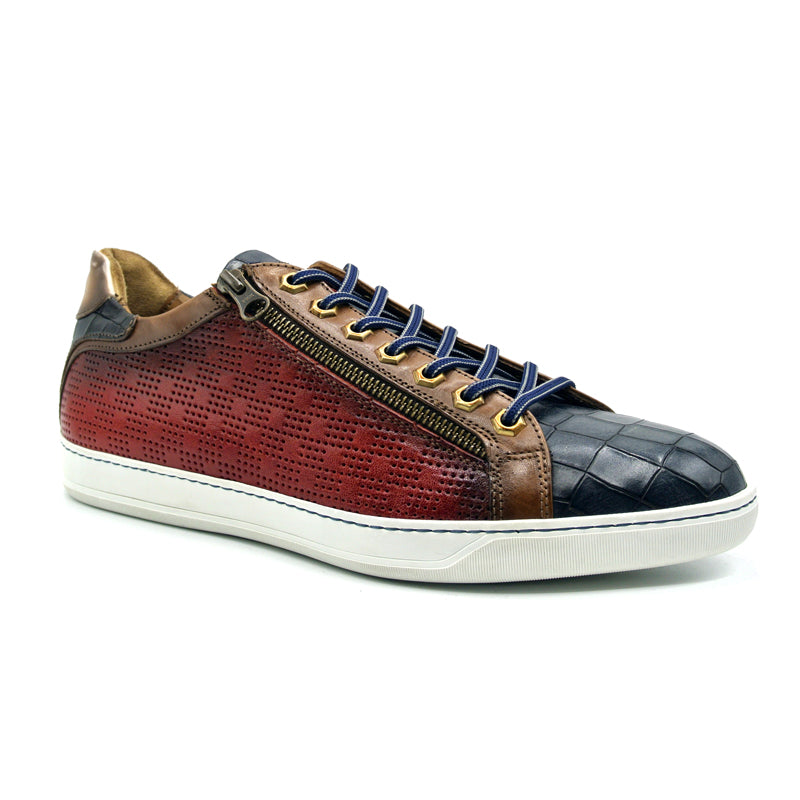 Zelli Italia Men's 65-209-RED BREZZA Calfskin & Embossed Crocodile Sneaker, Red