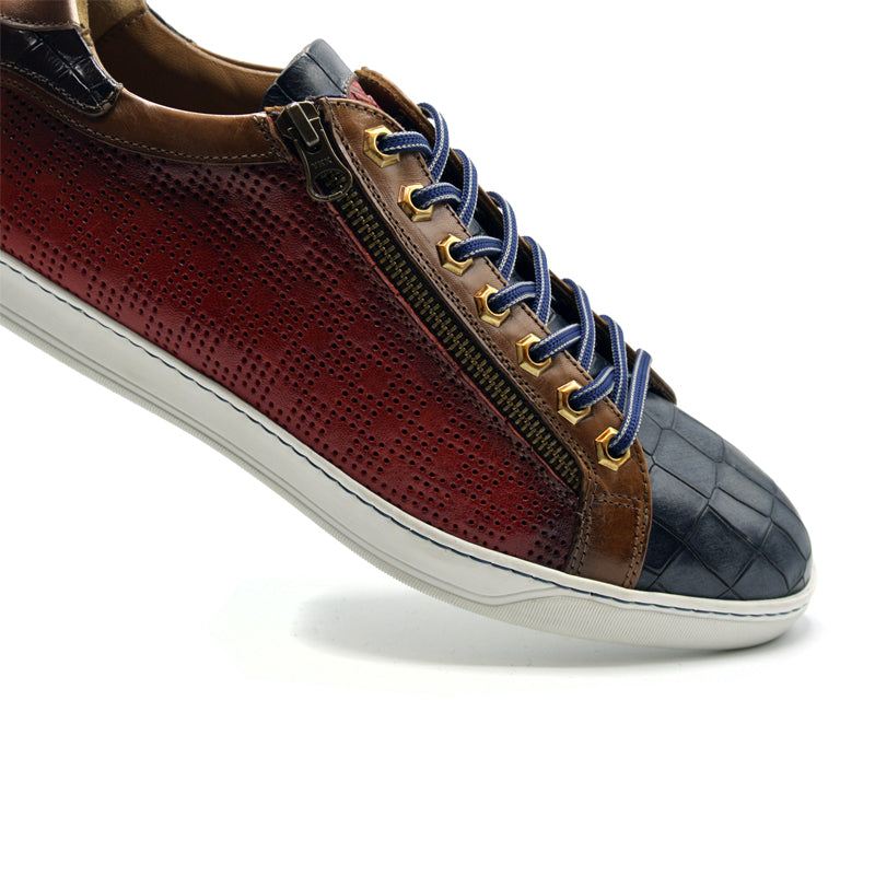 Zelli Italia Men's 65-209-RED BREZZA Calfskin & Embossed Crocodile Sneaker, Red