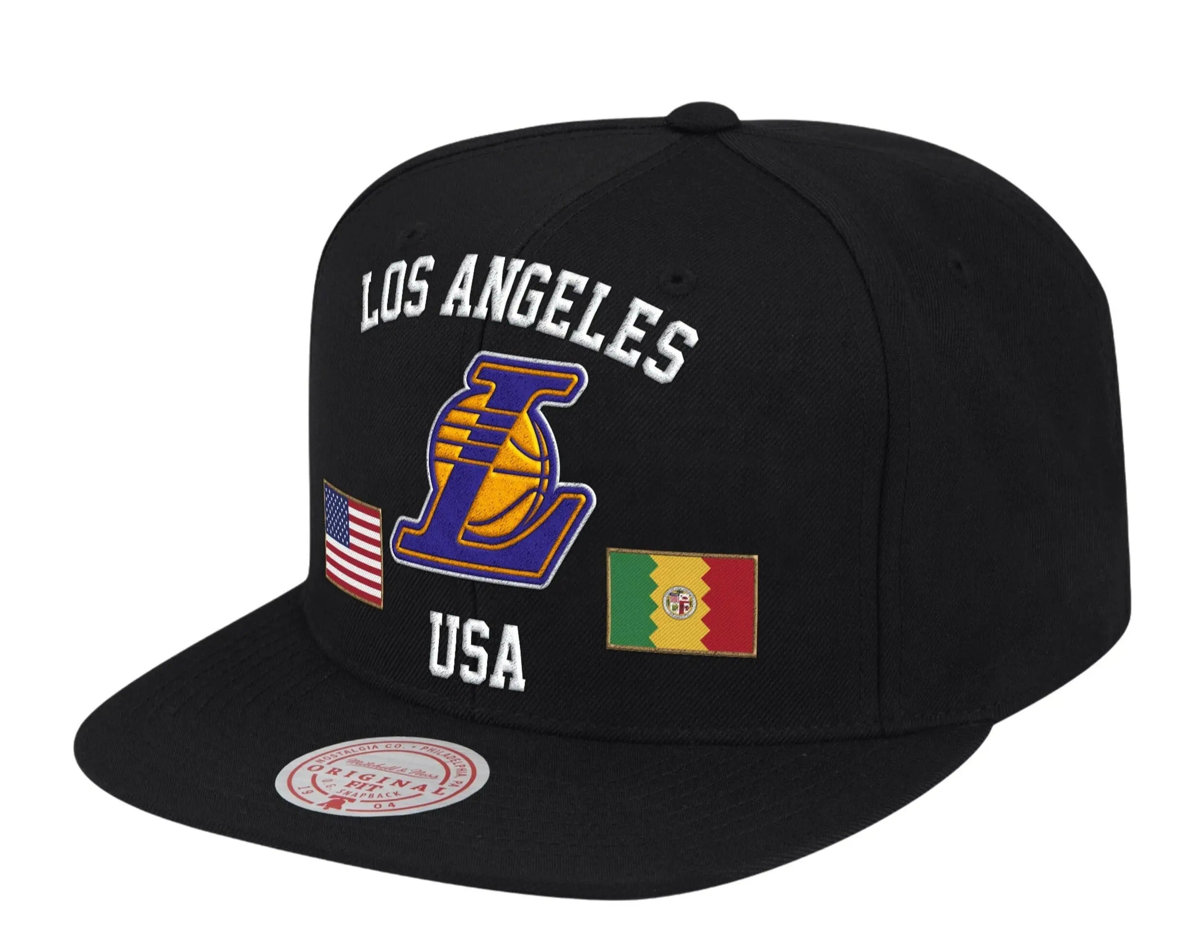 Mitchell & Ness Los Angeles Lakers USA City Pride Snapback Hat — Black Adjustable Cap