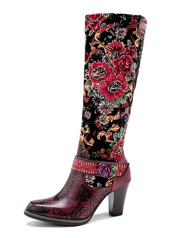 Handmade Floral Embossed Embroidery Elegant Boots – product view 1