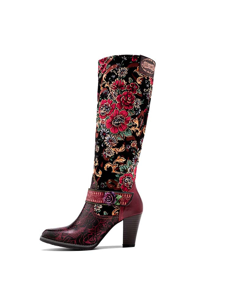 Handmade Floral Embossed Embroidery Elegant Boots – product view 2