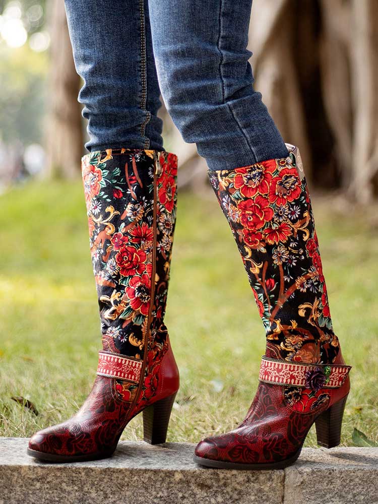 Handmade Floral Embossed Embroidery Elegant Boots – product view 6
