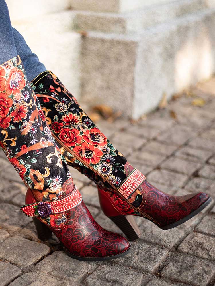 Handmade Floral Embossed Embroidery Elegant Boots – product view 8