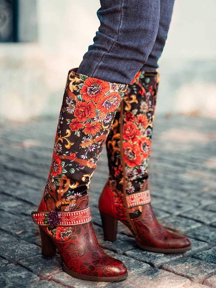 Handmade Floral Embossed Embroidery Elegant Boots – product view 9