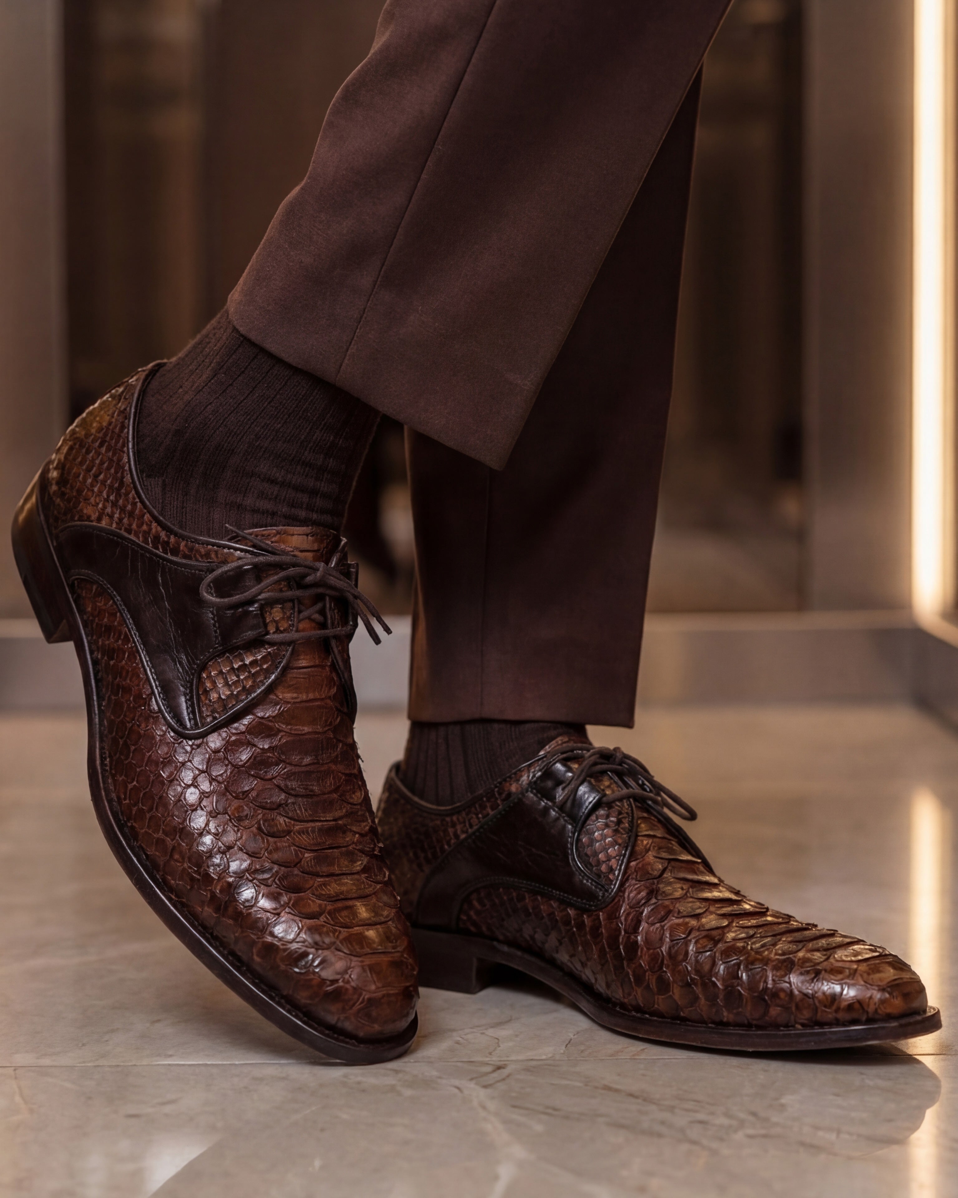 The Valmont Tan Python Leather Derby Men Shoe