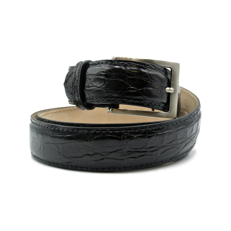 Zelli Italia Men's 71-155-BLK CAIMAN CROCODILE Belt, Black