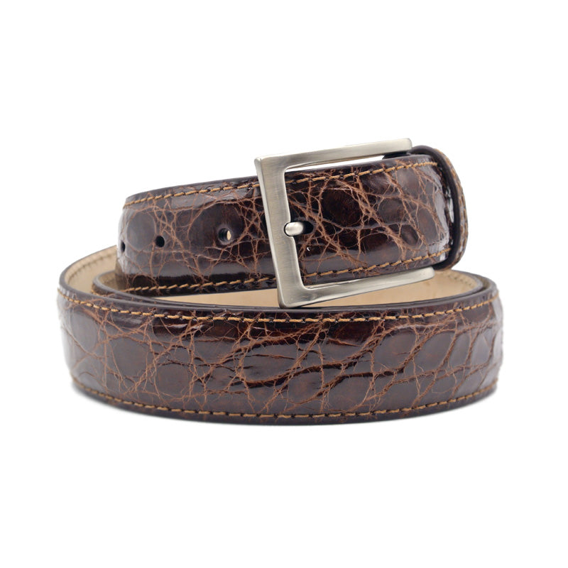 Zelli Italia Men's 71-155-CGN CAIMAN CROCODILE Belt, Cognac
