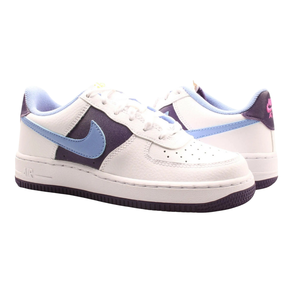 Nike Air Force 1 LV8 Big Kids Basketball Shoes White/Royal Pulse-Eggplant – product view 1