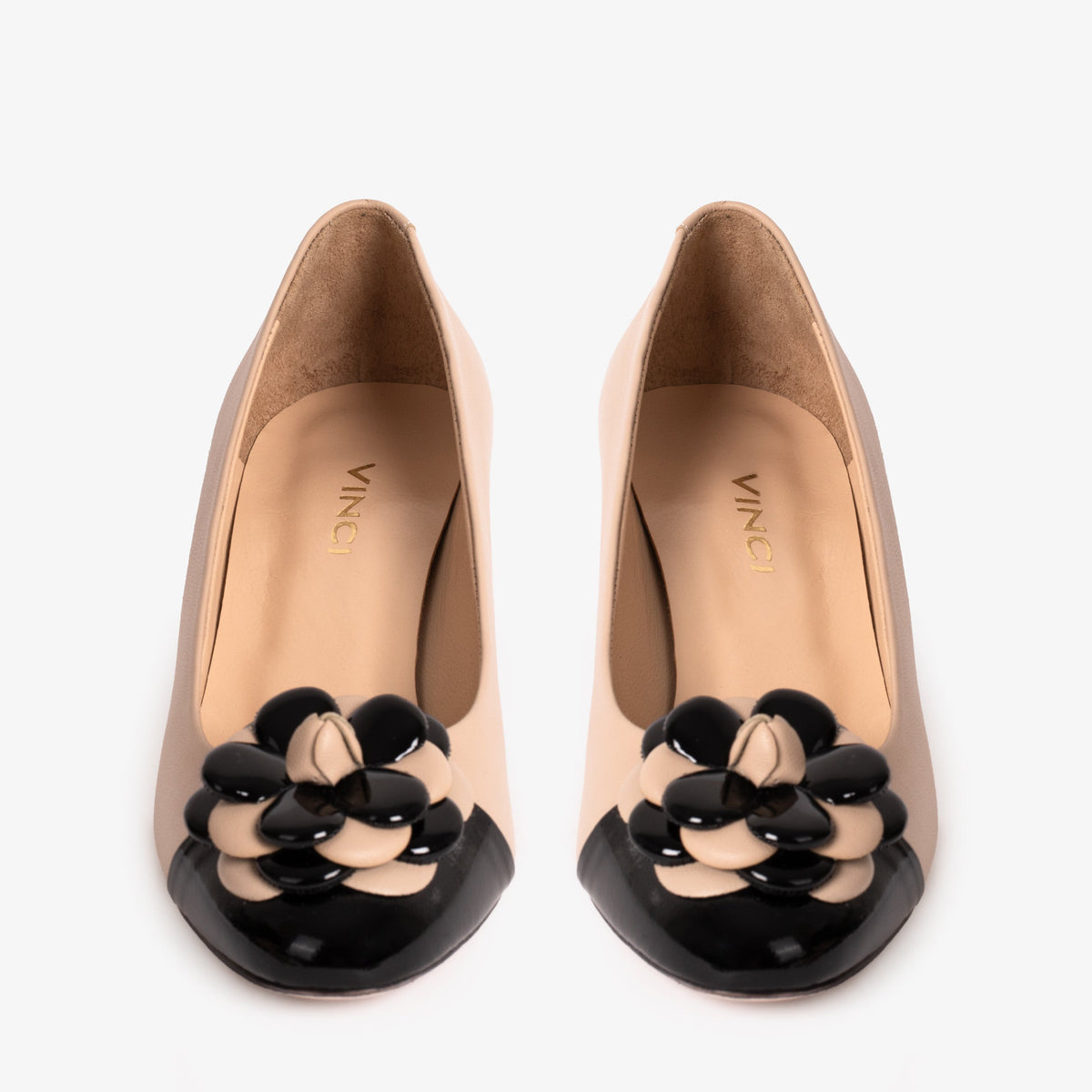 Vinci Leather The Diva Beige Leather Cap Toe Block Heel Pump Women Shoe – product view 5
