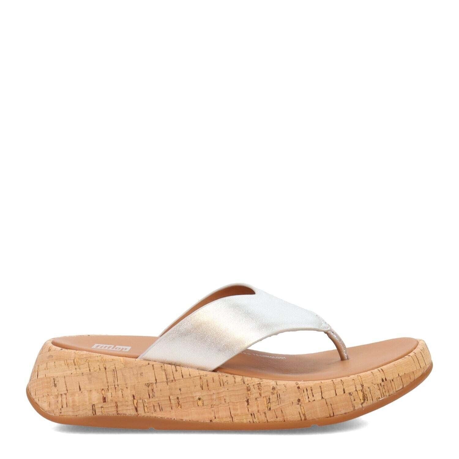 FitFlop F Mode Cork Flatform Toe Post Women's Slides β Silver Leather