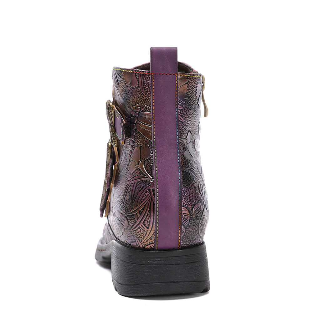 Retro Handmade Leather Painted Floral Flats Boots – product view 33