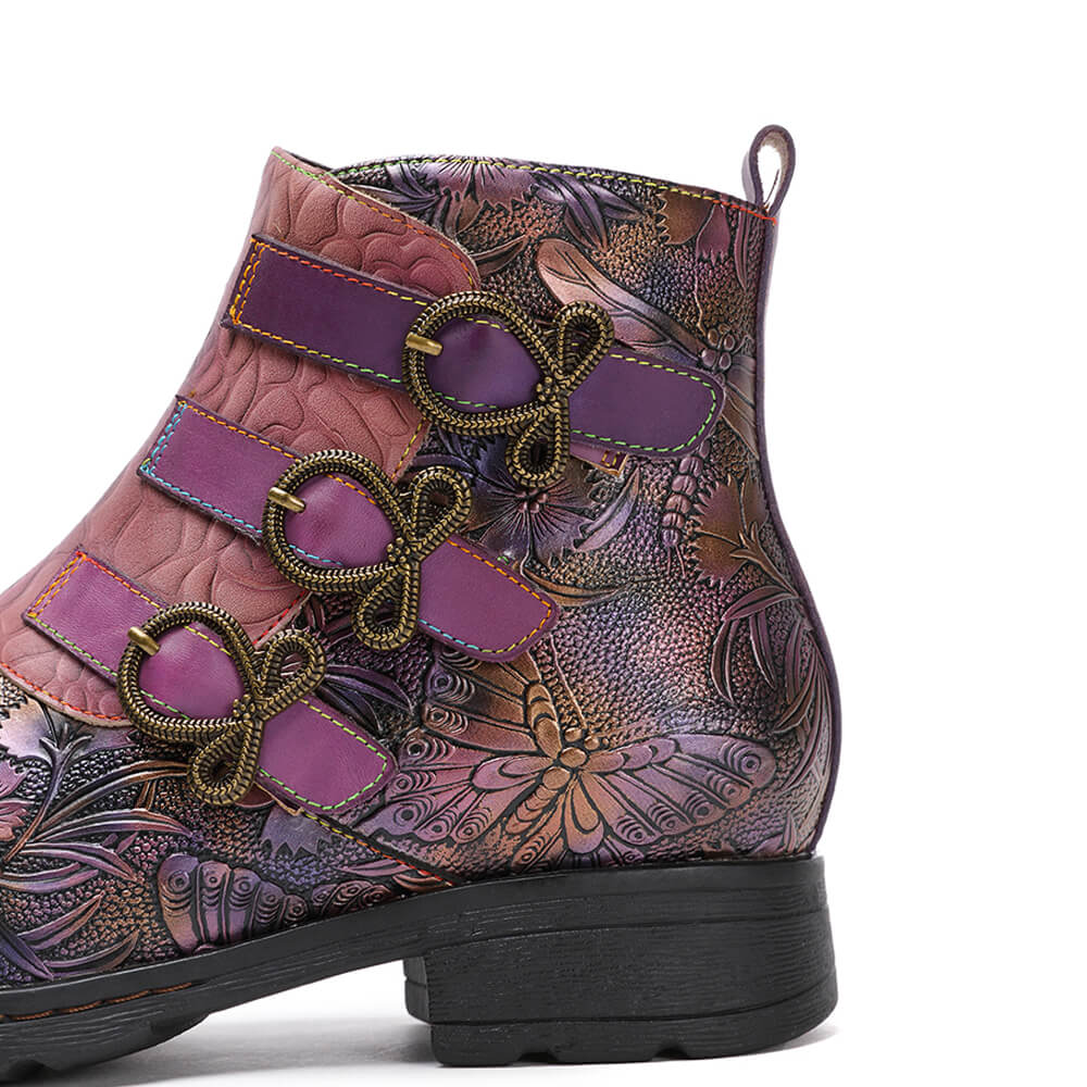 Retro Handmade Leather Painted Floral Flats Boots – product view 29