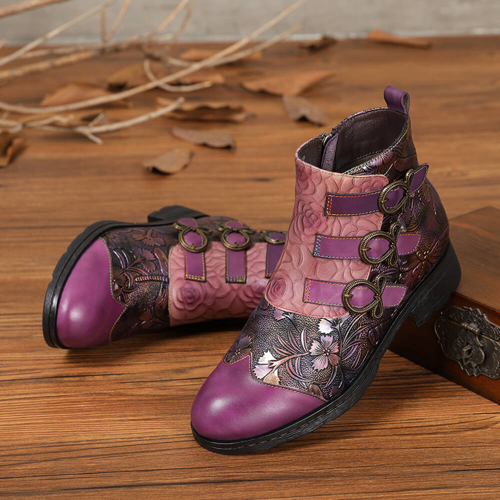 Genuine Leather Hand Painted Flat Boots – product view 37