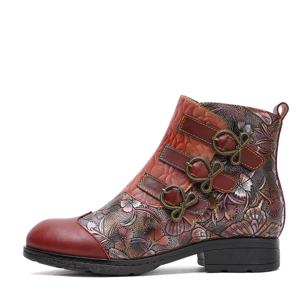 Retro Handmade Leather Painted Floral Flats Boots – product view 18