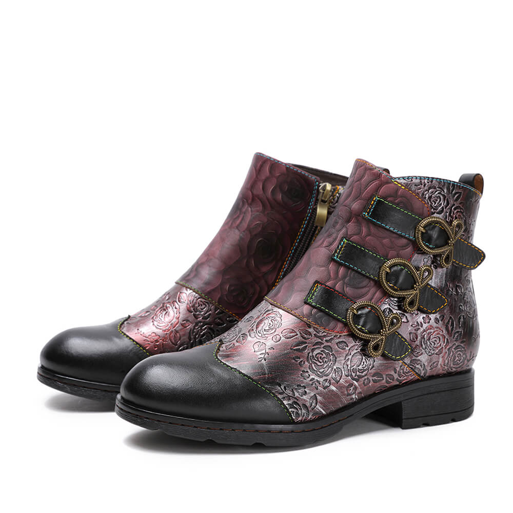 Retro Handmade Leather Painted Floral Flats Boots – product view 22