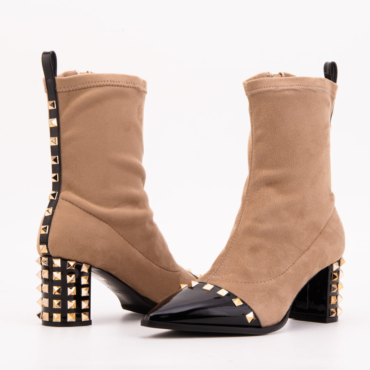 Vinci Leather The Amethyst Studded Beige & Black Suede Leather Women’s Boot – product view 6
