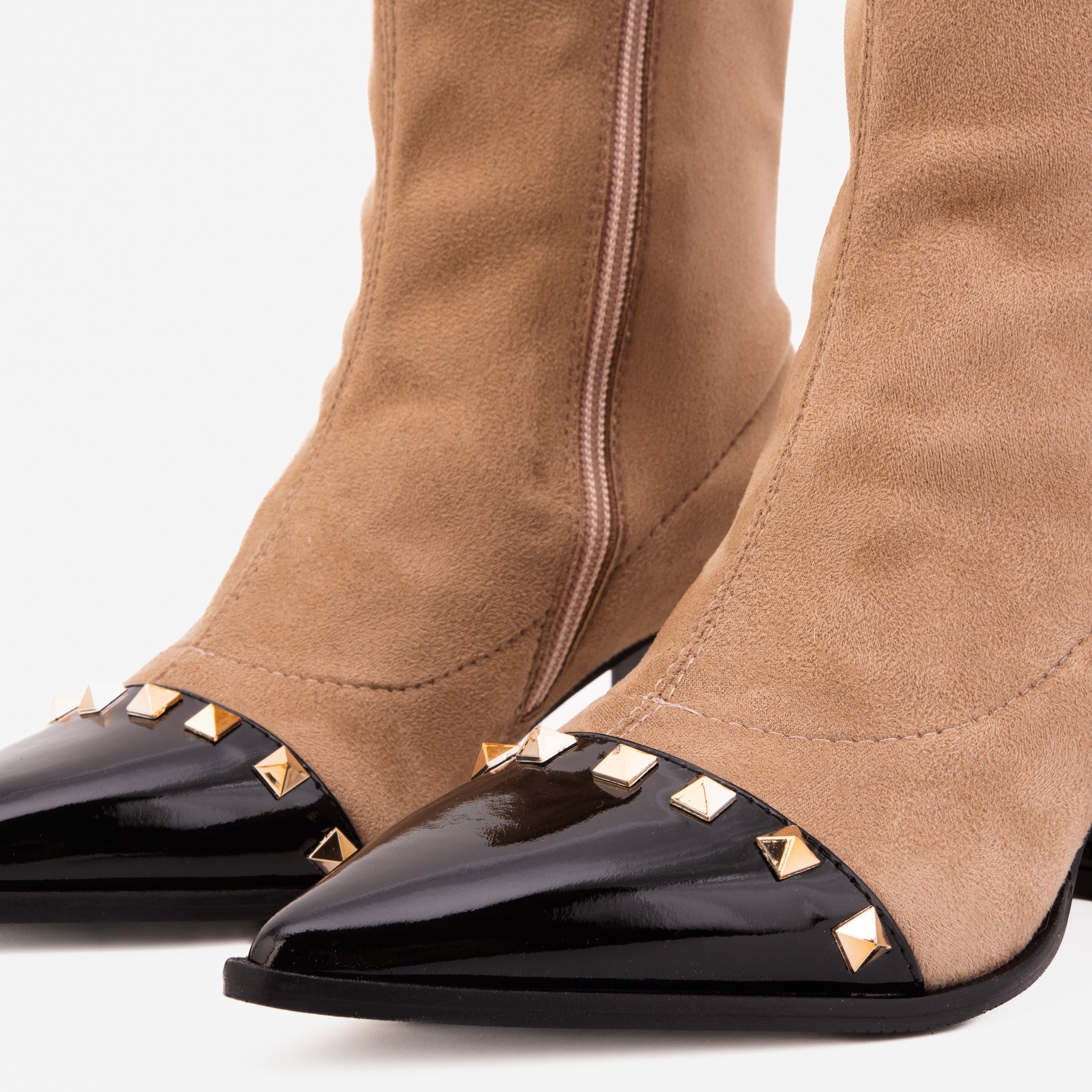 The Amethyst Studded Beige & Black Suede Leather Women’s Boot