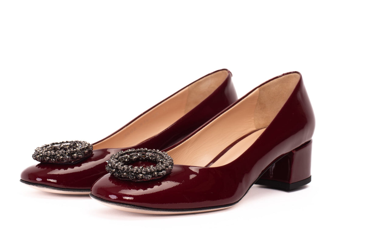 Vinci Leather The Danish Burgundy Patent Leather Block Heel Pump Women Shoe – product view 2
