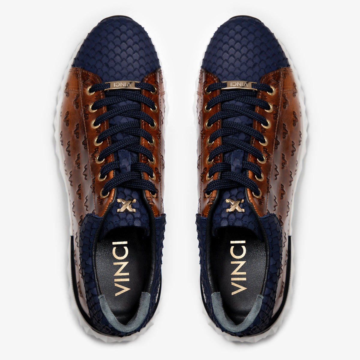 Vinci Leather The Caesars Navy & Tan Leather Men Sneaker – product view 5