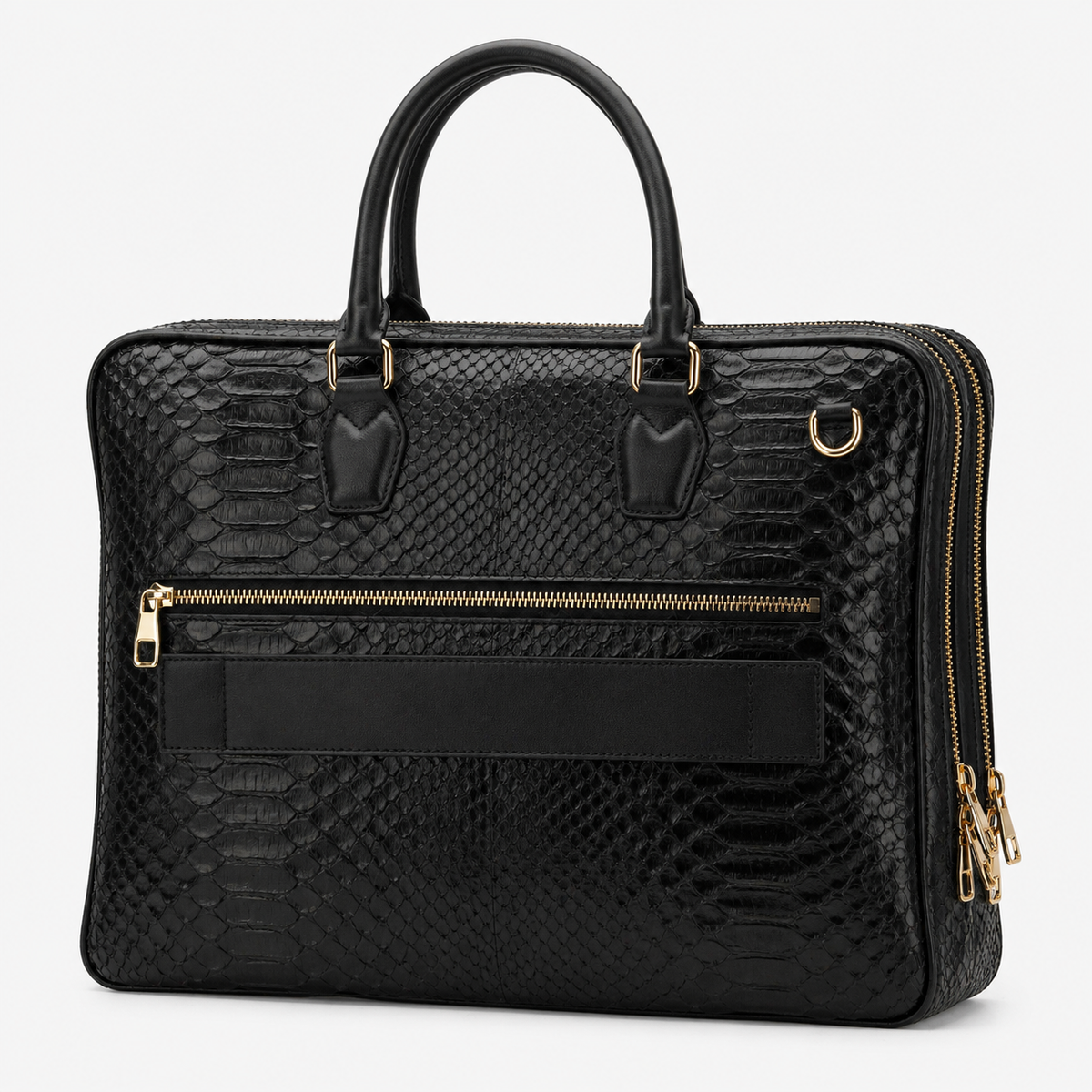 The Cortona Black Python Leather Men’s Laptop Briefcase