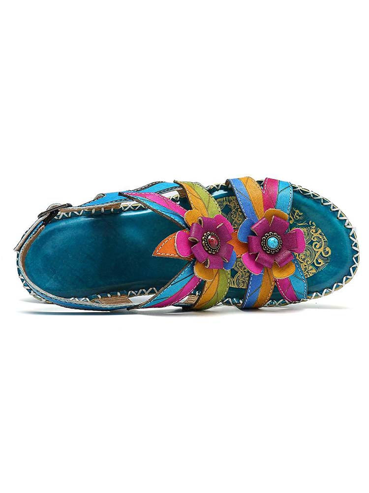 Vintage Embossing Flowers Leather Stitching Sandals – product view 8