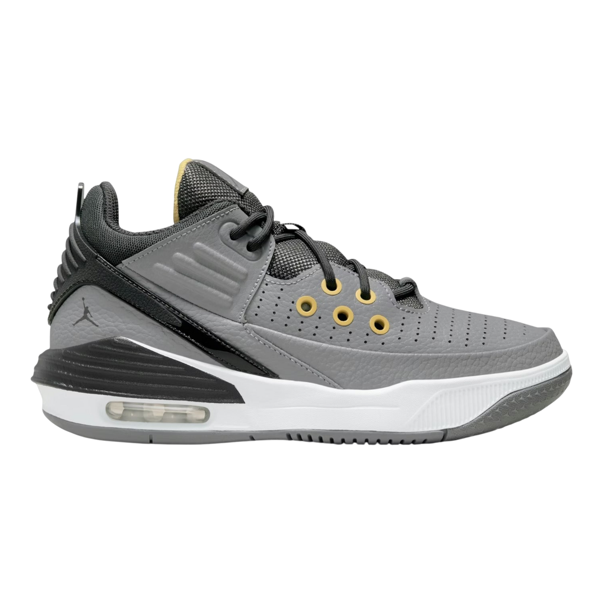 Air Jordan Max Aura 5 Big Kids' (GS) Sneakers — Cement Grey/Topaz Gold/White/Anthracite Leather Mid-Top