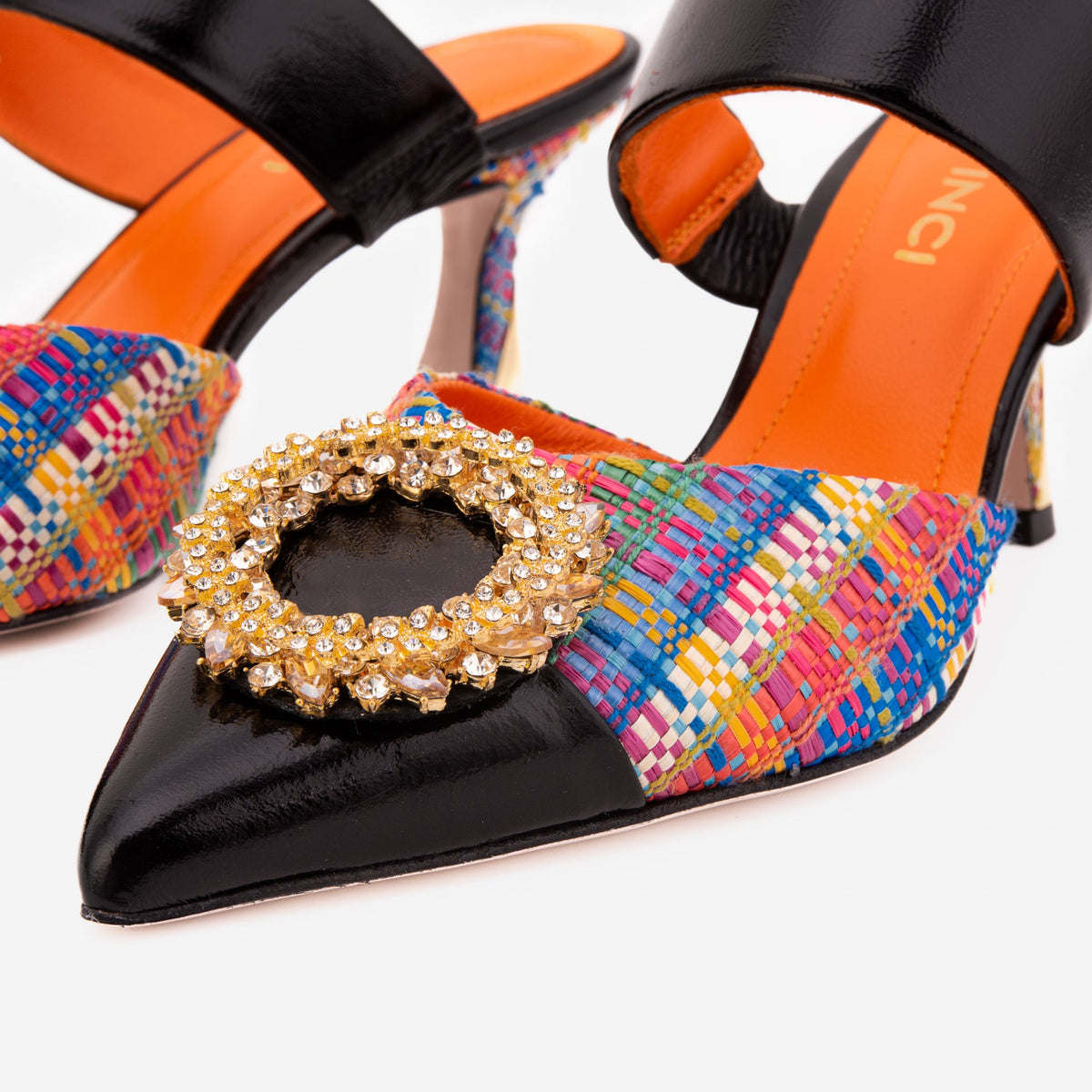Vinci Leather The Valencia Multicolor Leather Women Jewel Heel Mule Sandal – product view 3