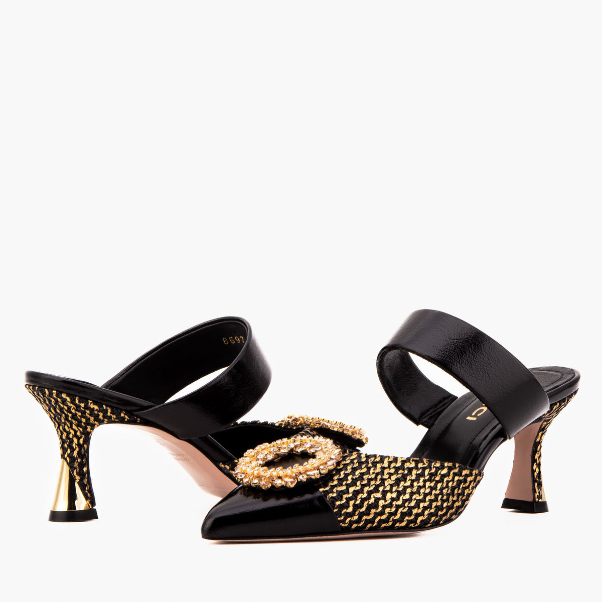 Vinci Leather The Valencia Black & Gold Jewel Heel Women Mule Sandal – product view 5