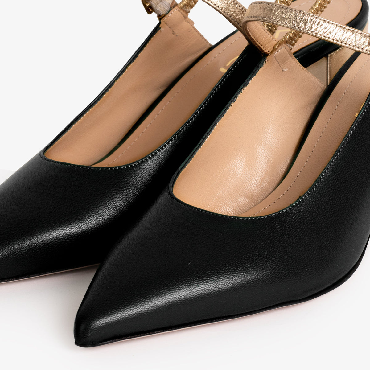 Vinci Leather The Pompei Black Leather Slingback Women Sandal – product view 3