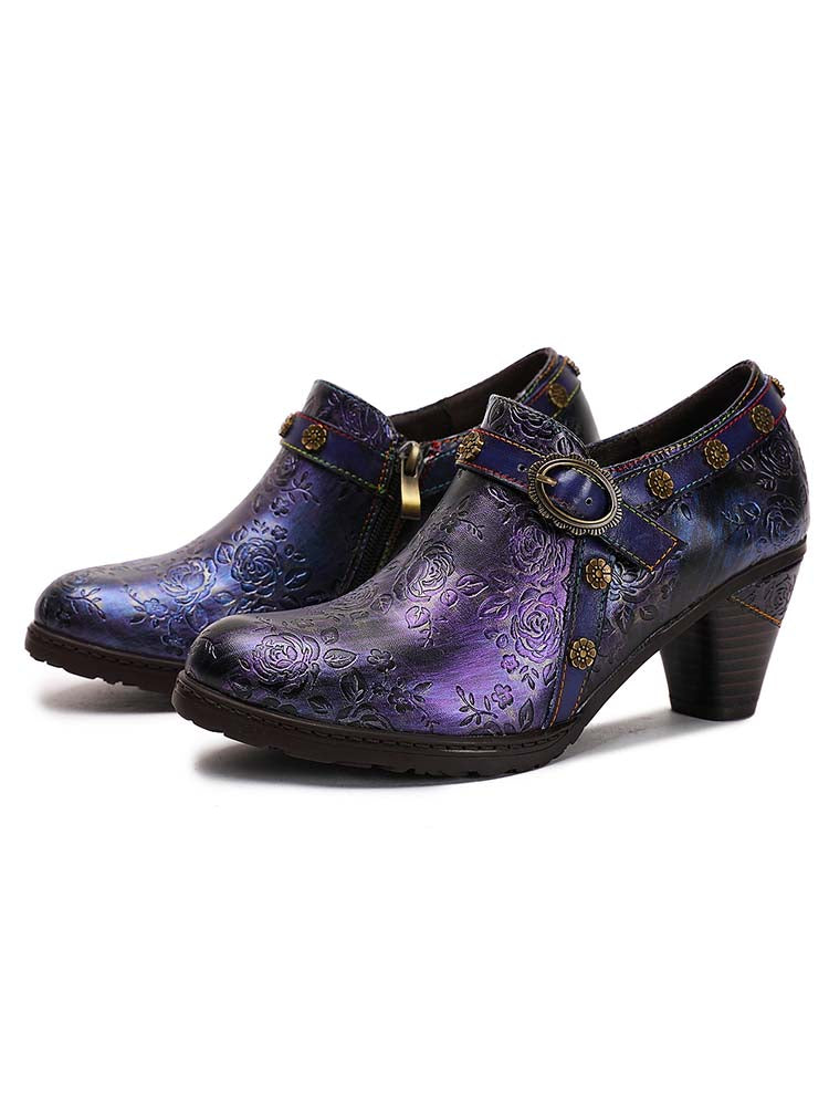 Adalee Retro Floral Embossed Shoes – product view 2