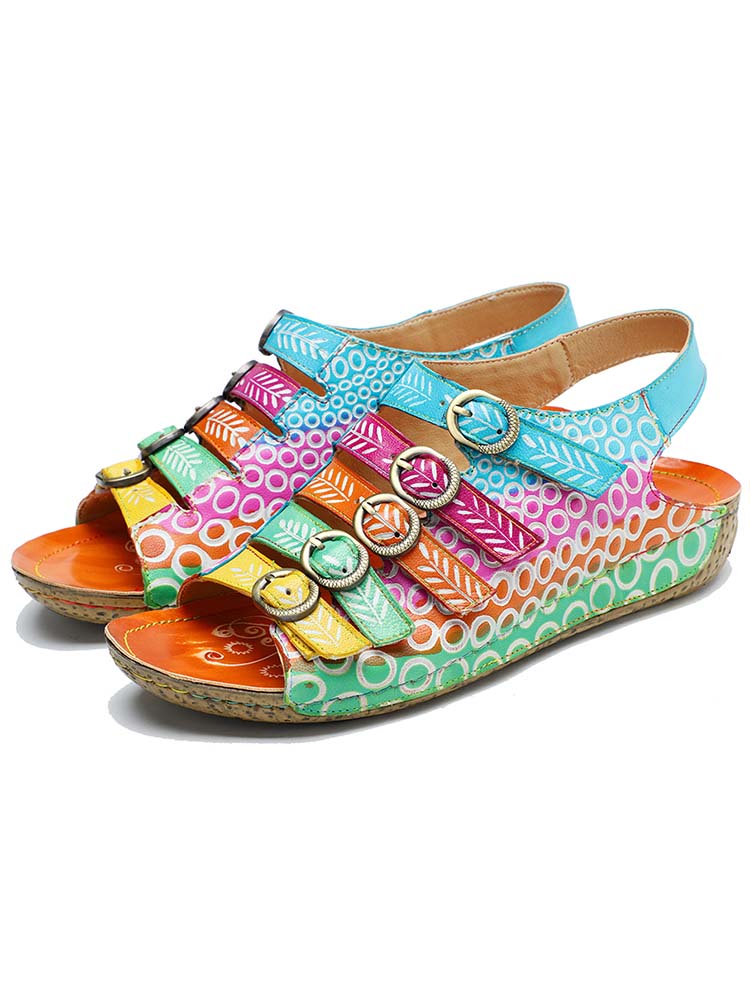Comfy Printed Leather Flower Sandals – product view 2
