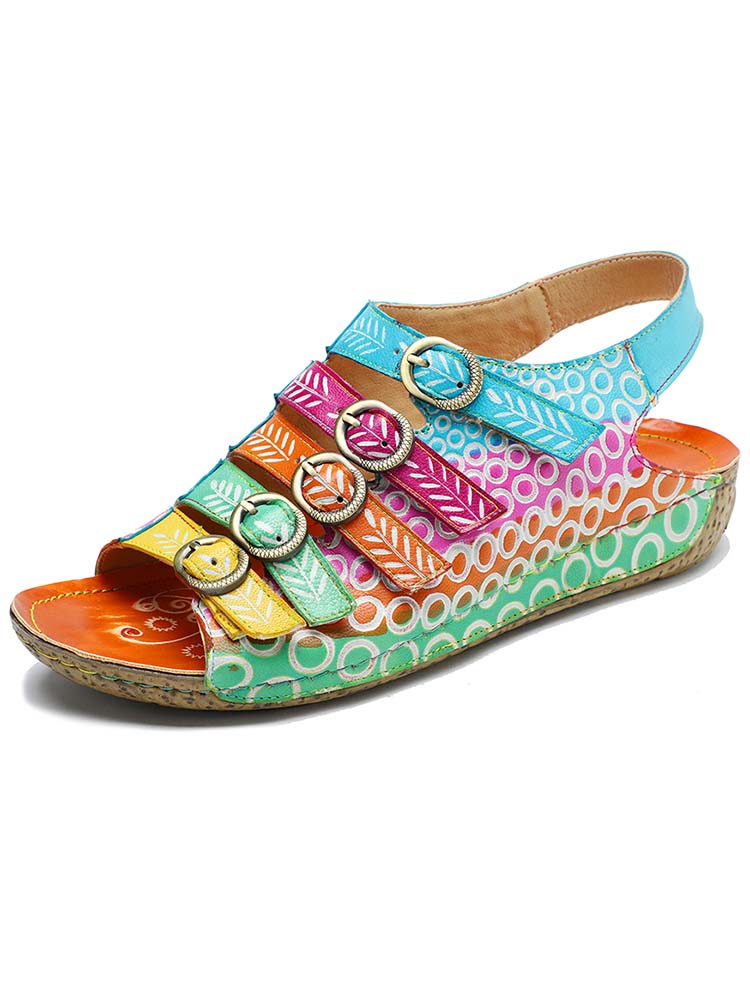Comfy Printed Leather Flower Sandals – product view 1