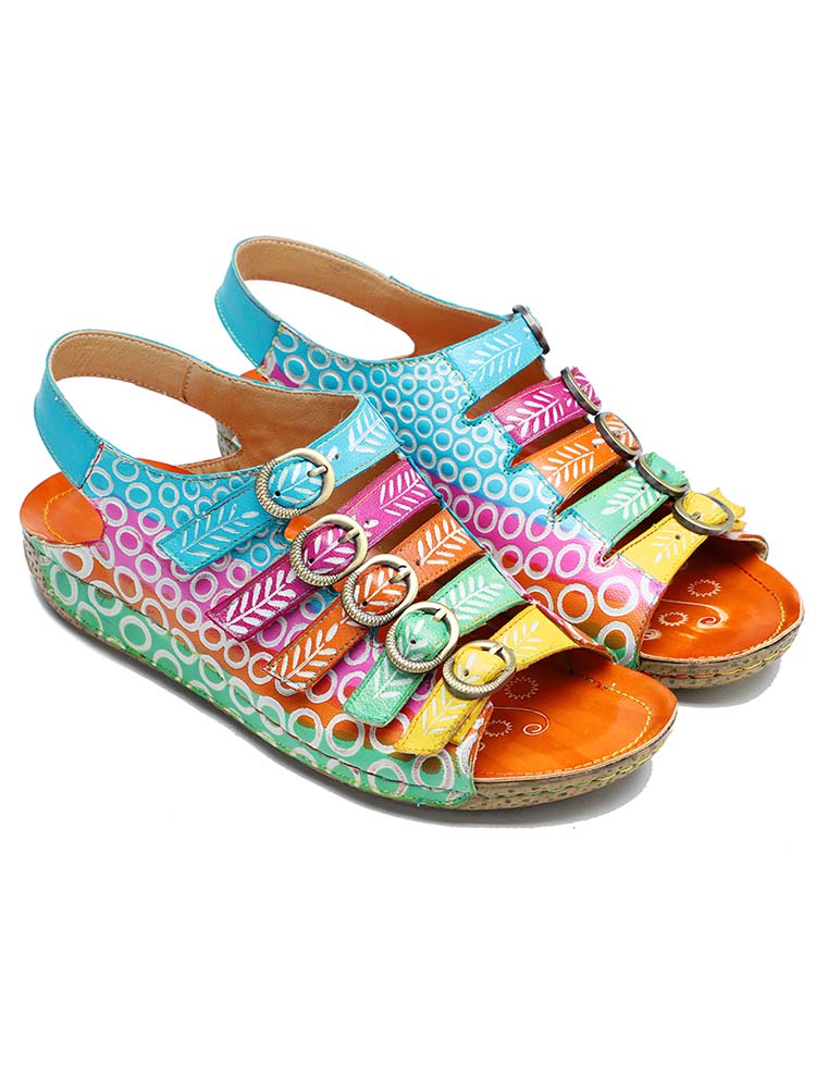 Comfy Printed Leather Flower Sandals – product view 5