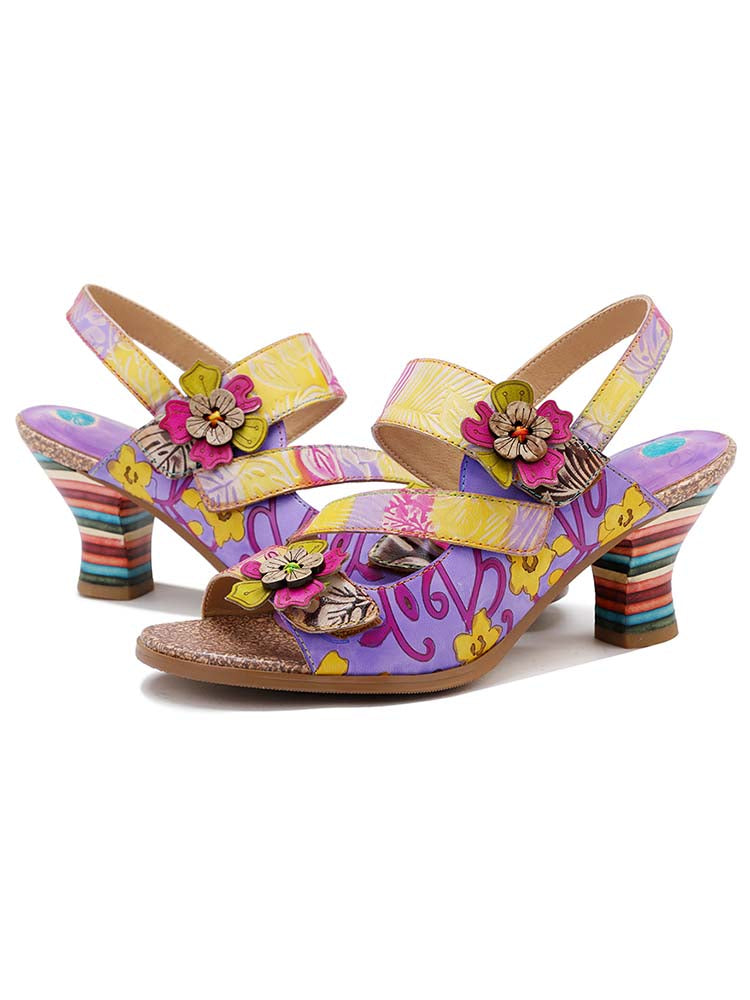 Handmade Leather Colored Stripe Heel Comfy Sandals – product view 4