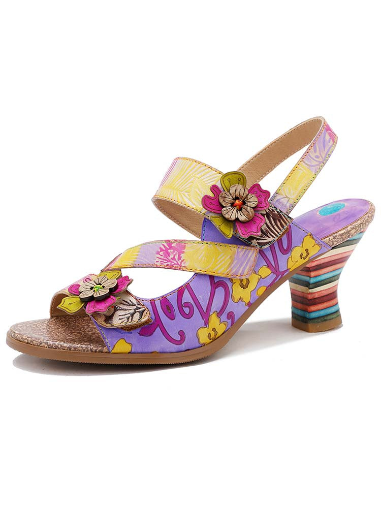 Handmade Leather Colored Stripe Heel Comfy Sandals – product view 1