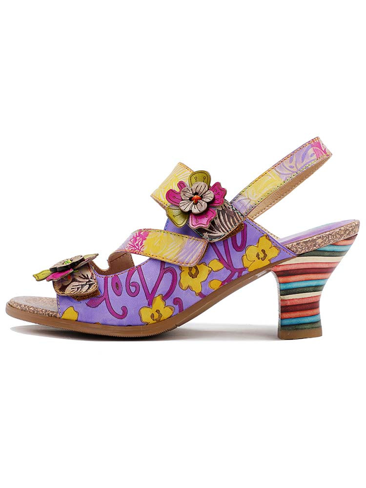 Handmade Leather Colored Stripe Heel Comfy Sandals – product view 3