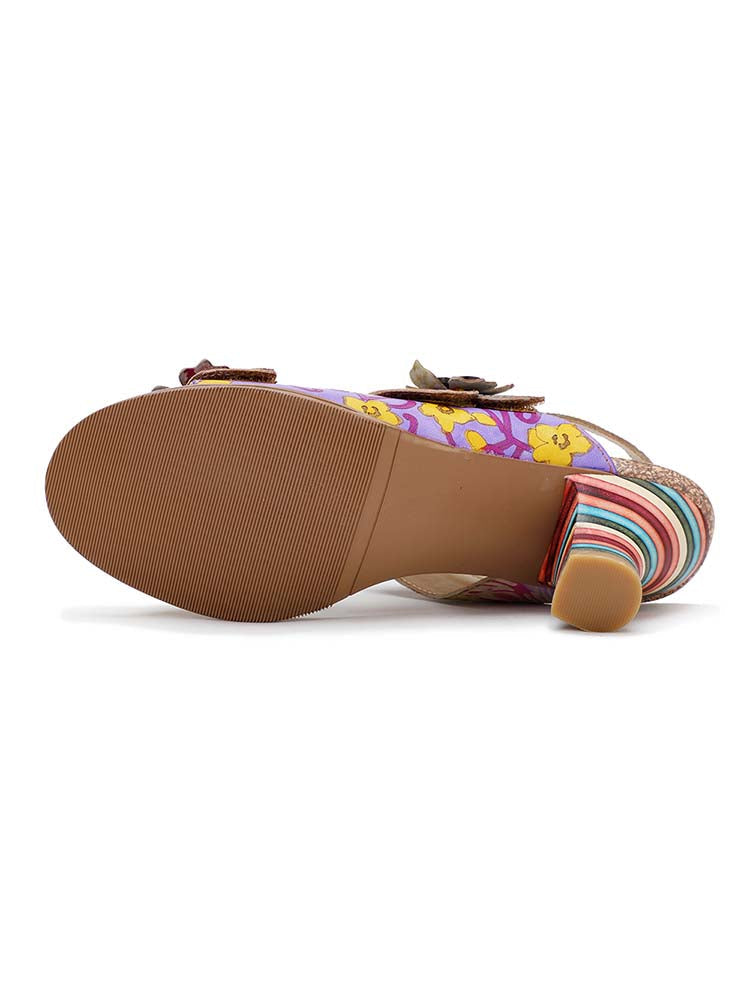 Handmade Leather Colored Stripe Heel Comfy Sandals – product view 11