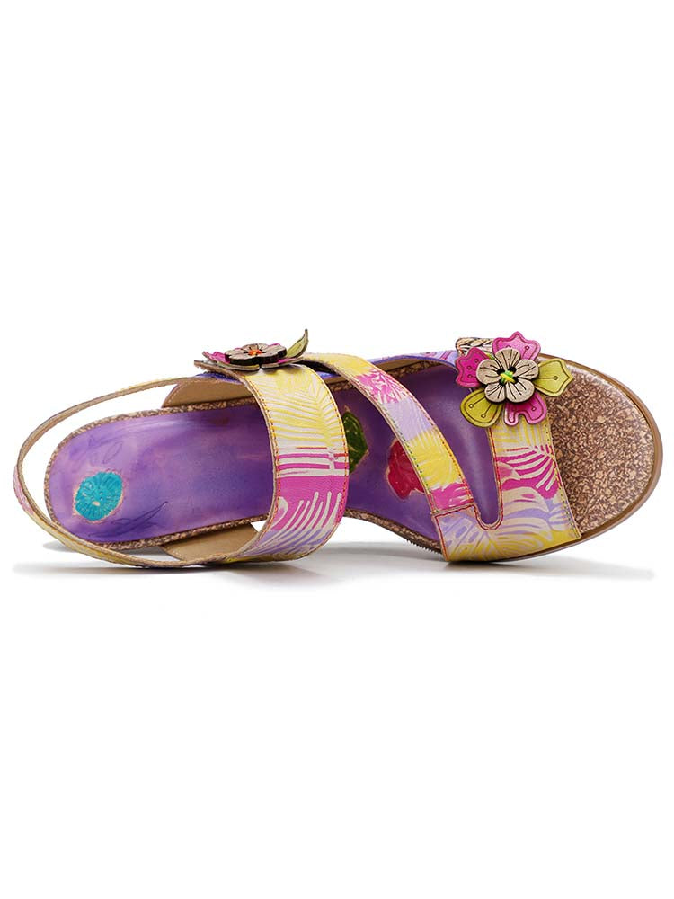 Handmade Leather Colored Stripe Heel Comfy Sandals – product view 7