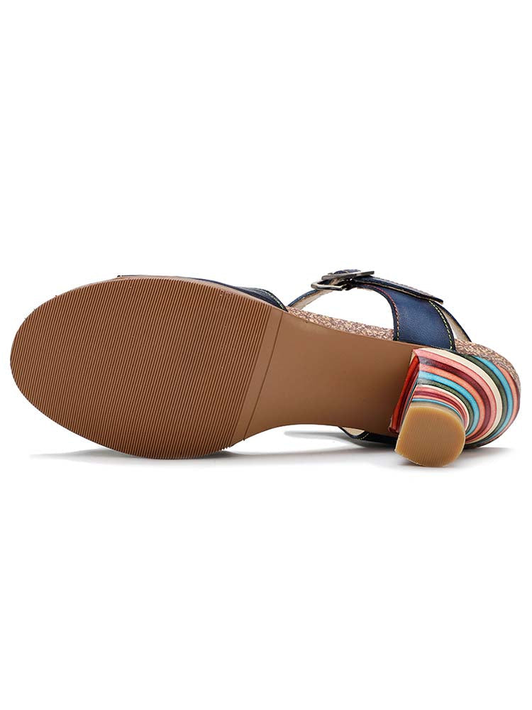 Retro Handmade Colored Stripe Heel Comfy Sandals – product view 8