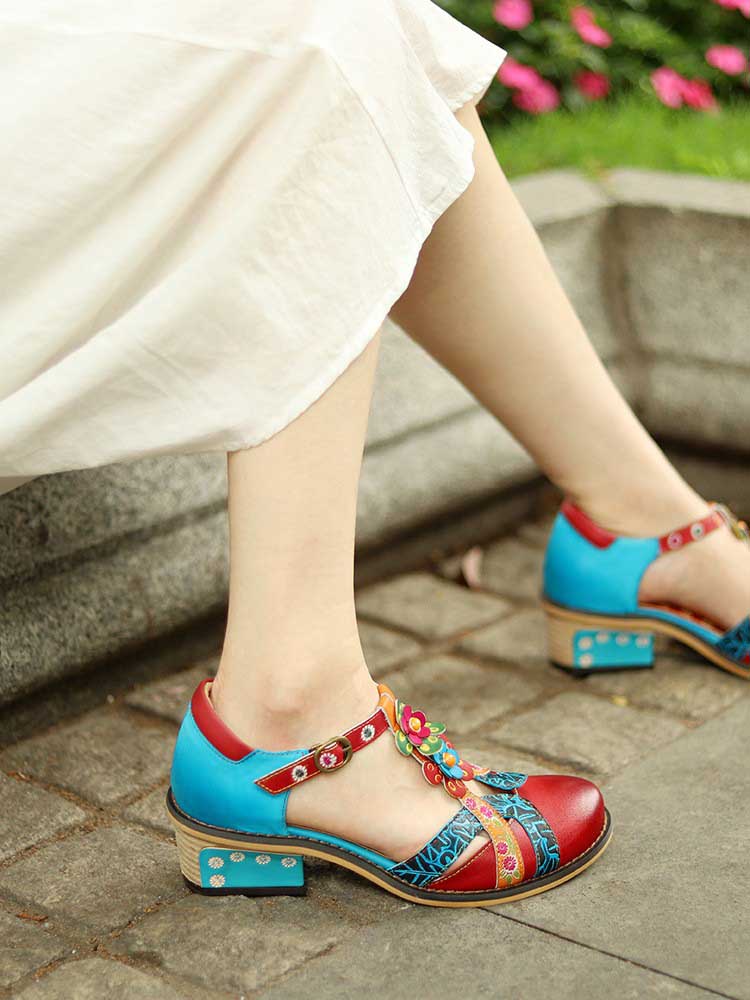 Genuine Leather Flower Retro Shoes – product view 17