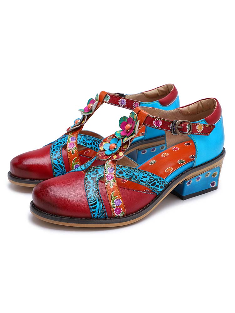 Genuine Leather Flower Retro Shoes – product view 2