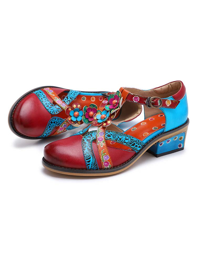 Genuine Leather Flower Retro Shoes – product view 5