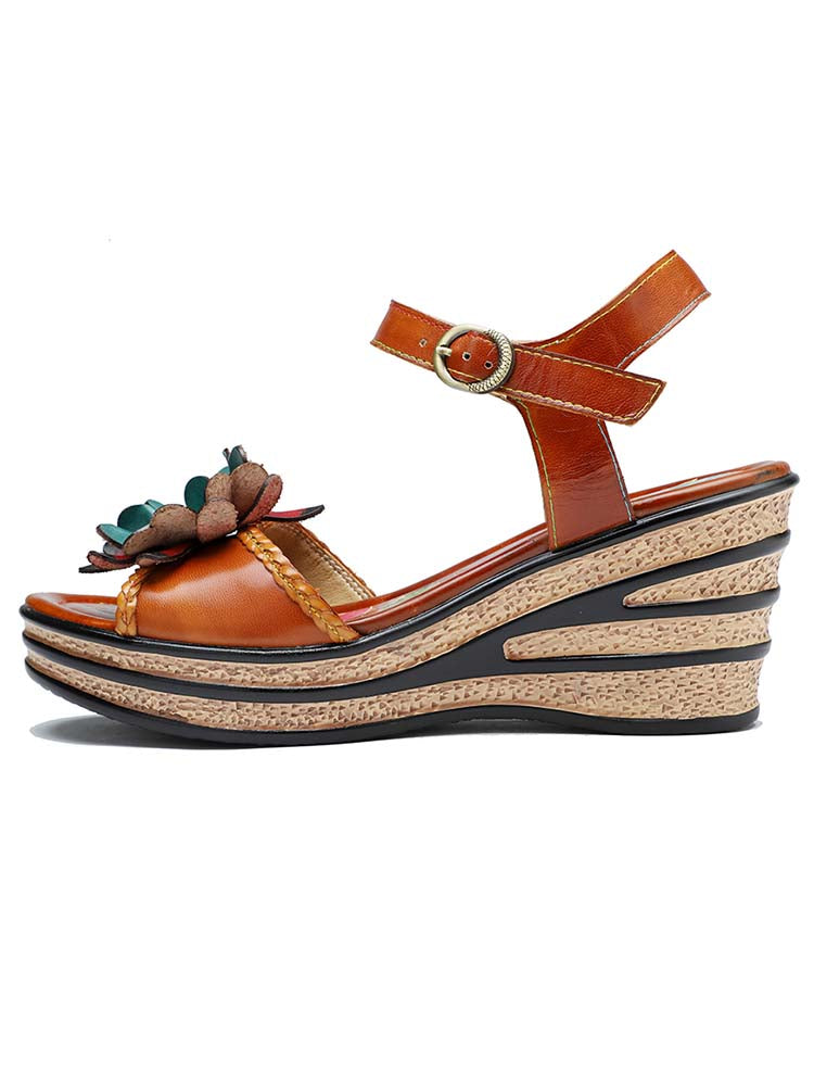 Retro Handmade Floral Wedge Sandals – product view 3