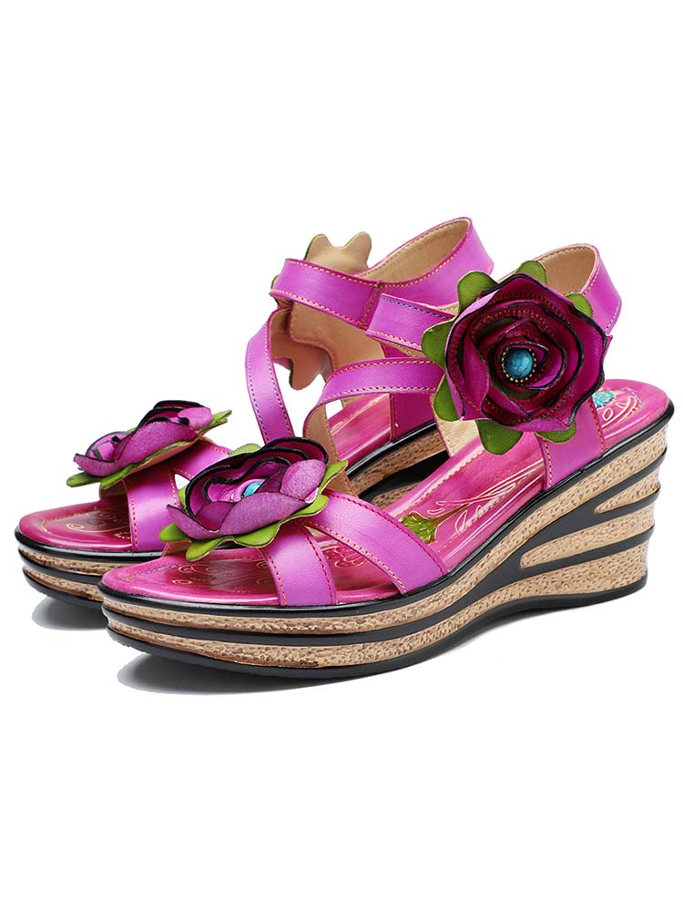 Gorgeous Handmade Rose Wedge Sandals – product view 2