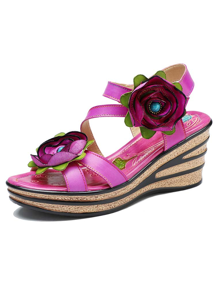 Gorgeous Handmade Rose Wedge Sandals – product view 1