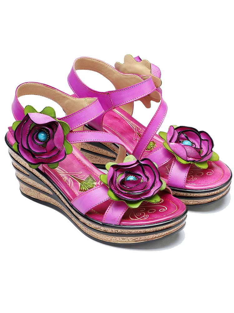 Gorgeous Handmade Rose Wedge Sandals – product view 4