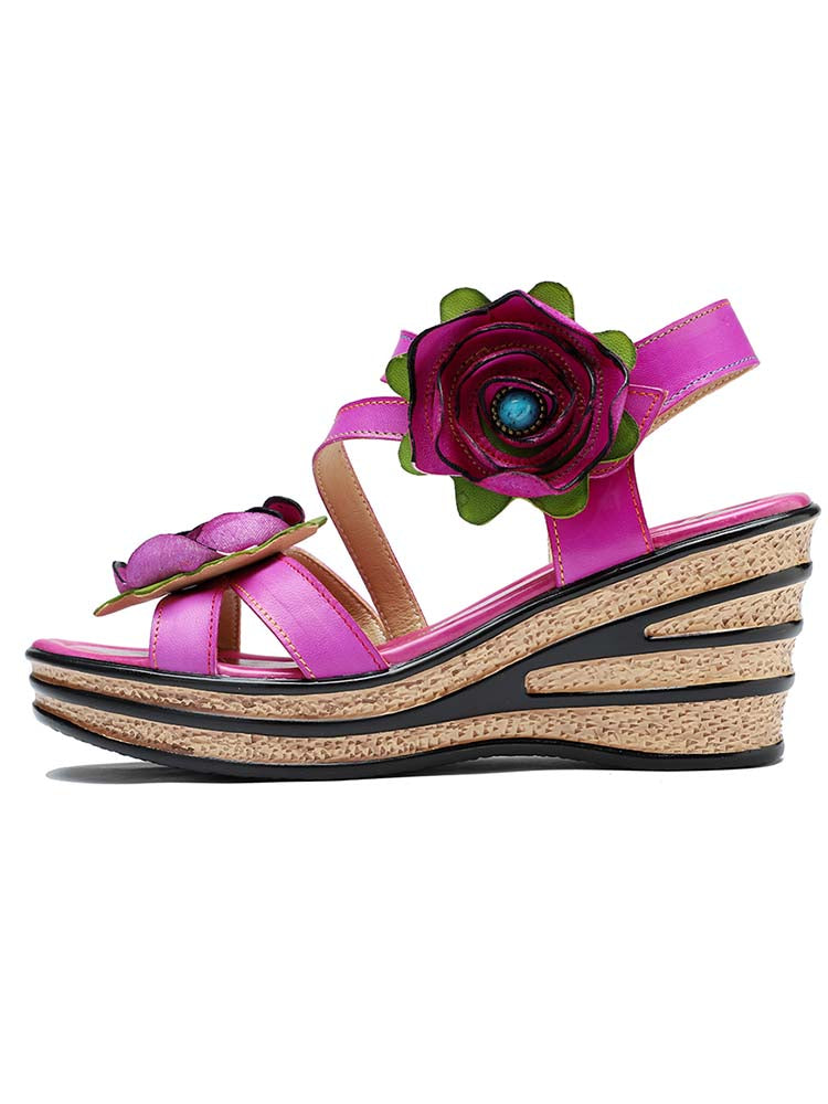 Gorgeous Handmade Rose Wedge Sandals – product view 3