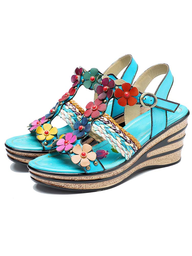 Handmade Flowers Wedge Sandals – product view 2