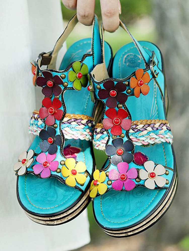 Handmade Flowers Wedge Sandals – product view 12