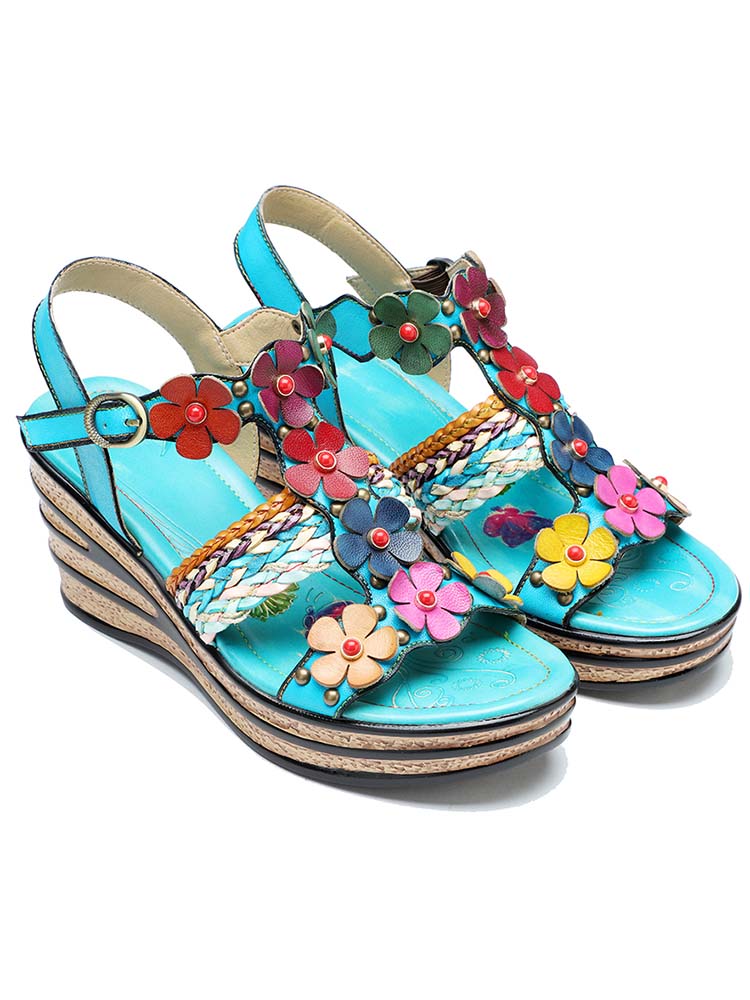 Handmade Flowers Wedge Sandals – product view 4